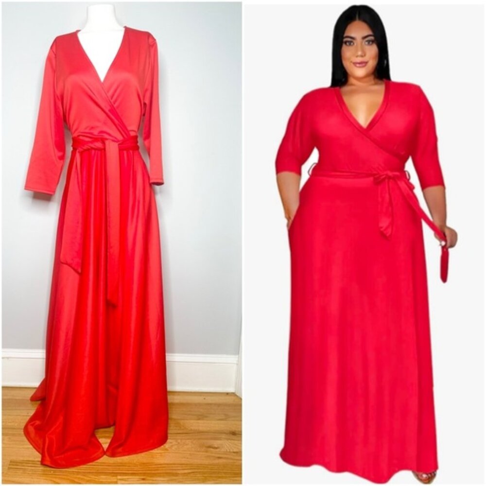 BUXOM CURVY RED STRETCHY MAXI DRESS- PRELOVED - 2X